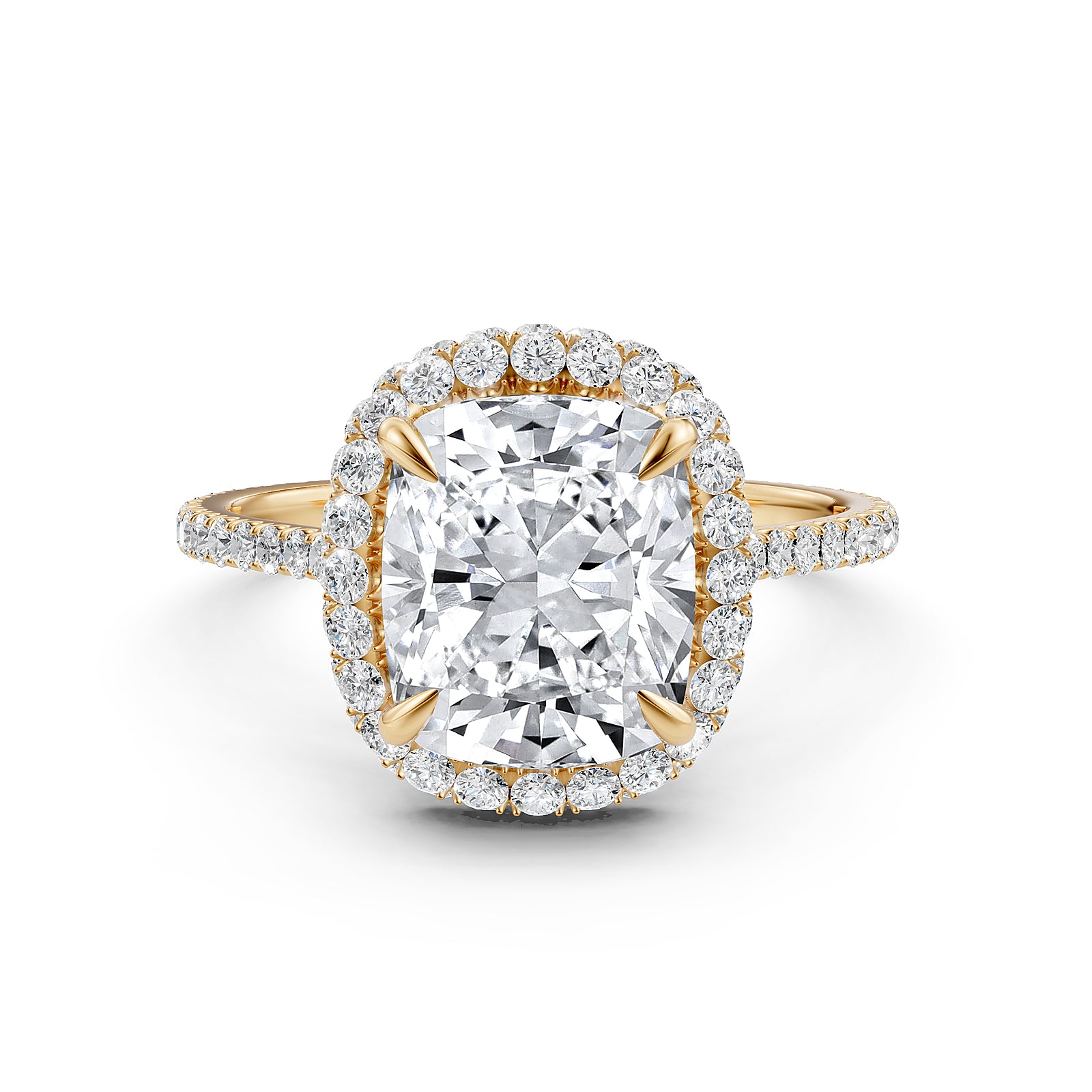 Double Halo Cushion Lab Grown Diamond U Cut Pave Set Engagement Ring